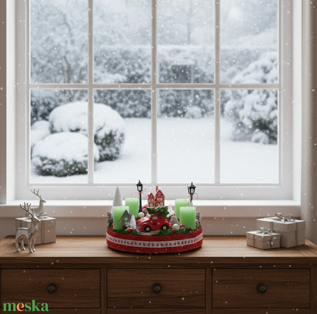 Adventi, karácsonyi koszorú, asztaldísz - Mese falu - karácsony - adventi díszek - adventi koszorú - Meska.hu