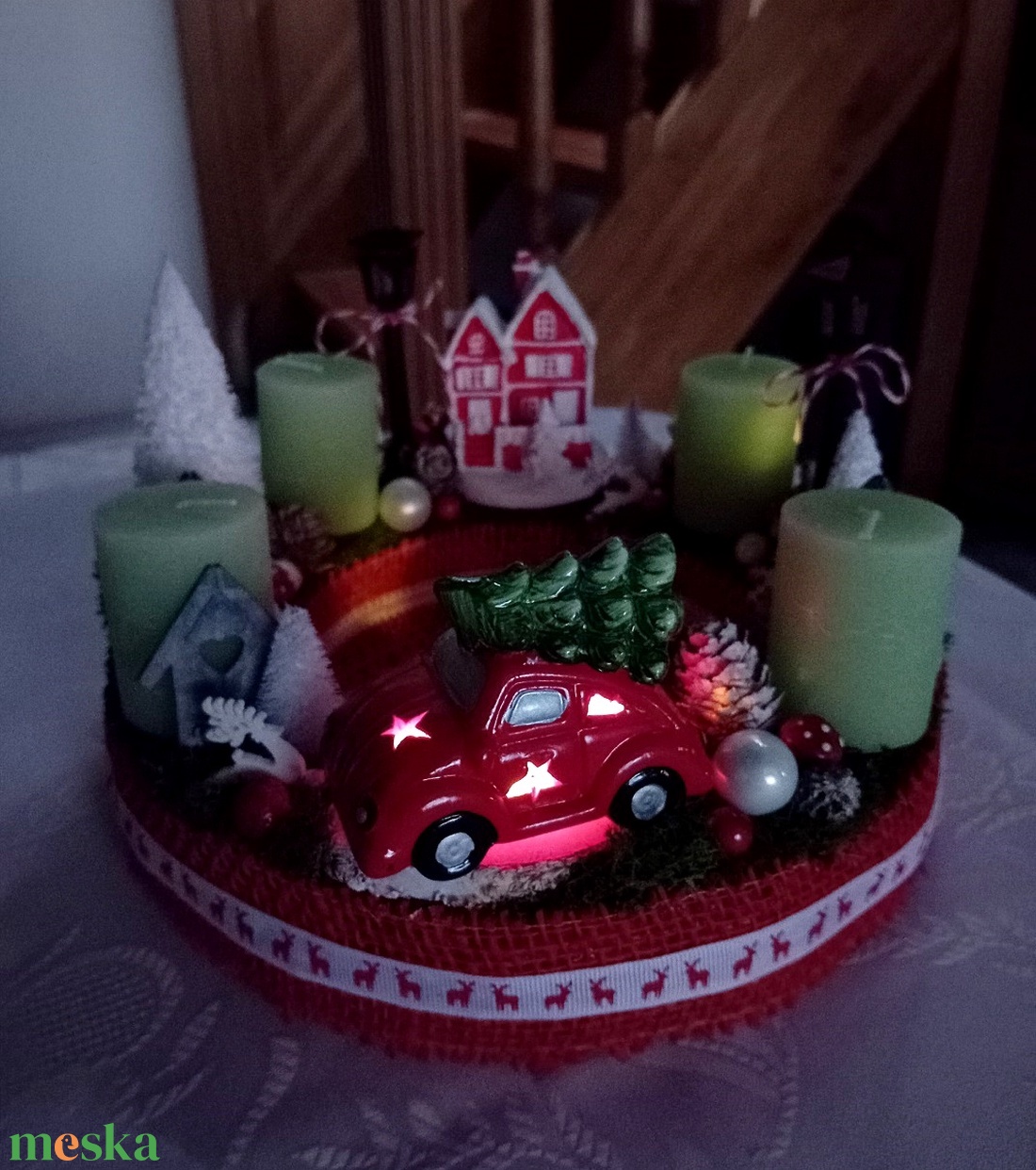 Adventi, karácsonyi koszorú, asztaldísz - Mese falu - karácsony - adventi díszek - adventi koszorú - Meska.hu