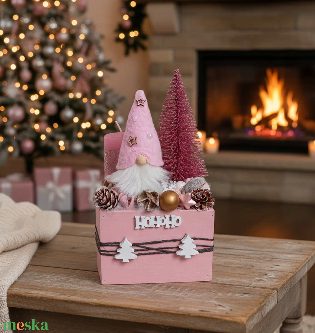 Rózsaszín manó karácsonyi asztaldísz - karácsony - karácsonyi lakásdekoráció - ünnepi asztaldekoráció - Meska.hu