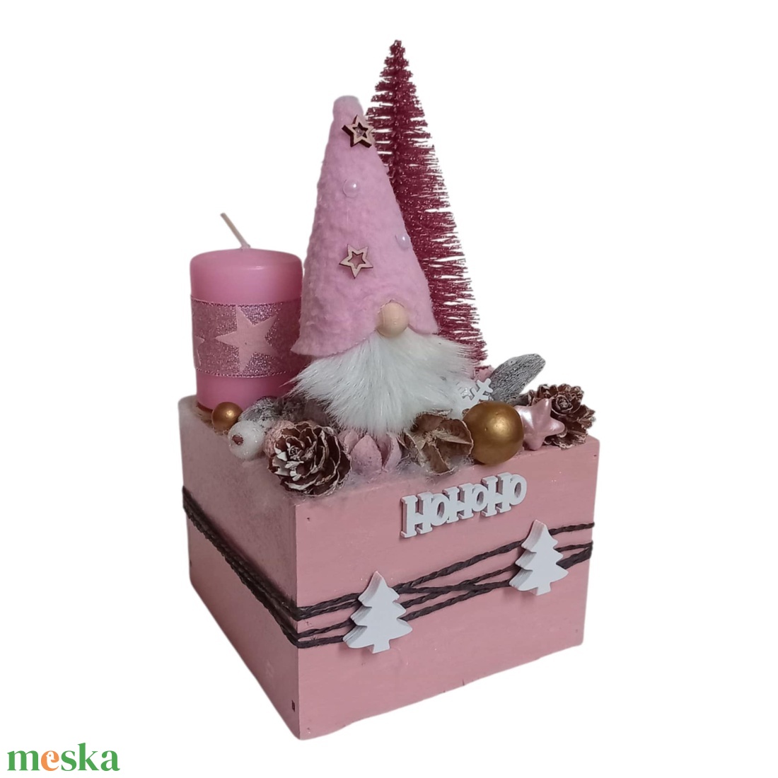 Rózsaszín manó karácsonyi asztaldísz - karácsony - karácsonyi lakásdekoráció - ünnepi asztaldekoráció - Meska.hu