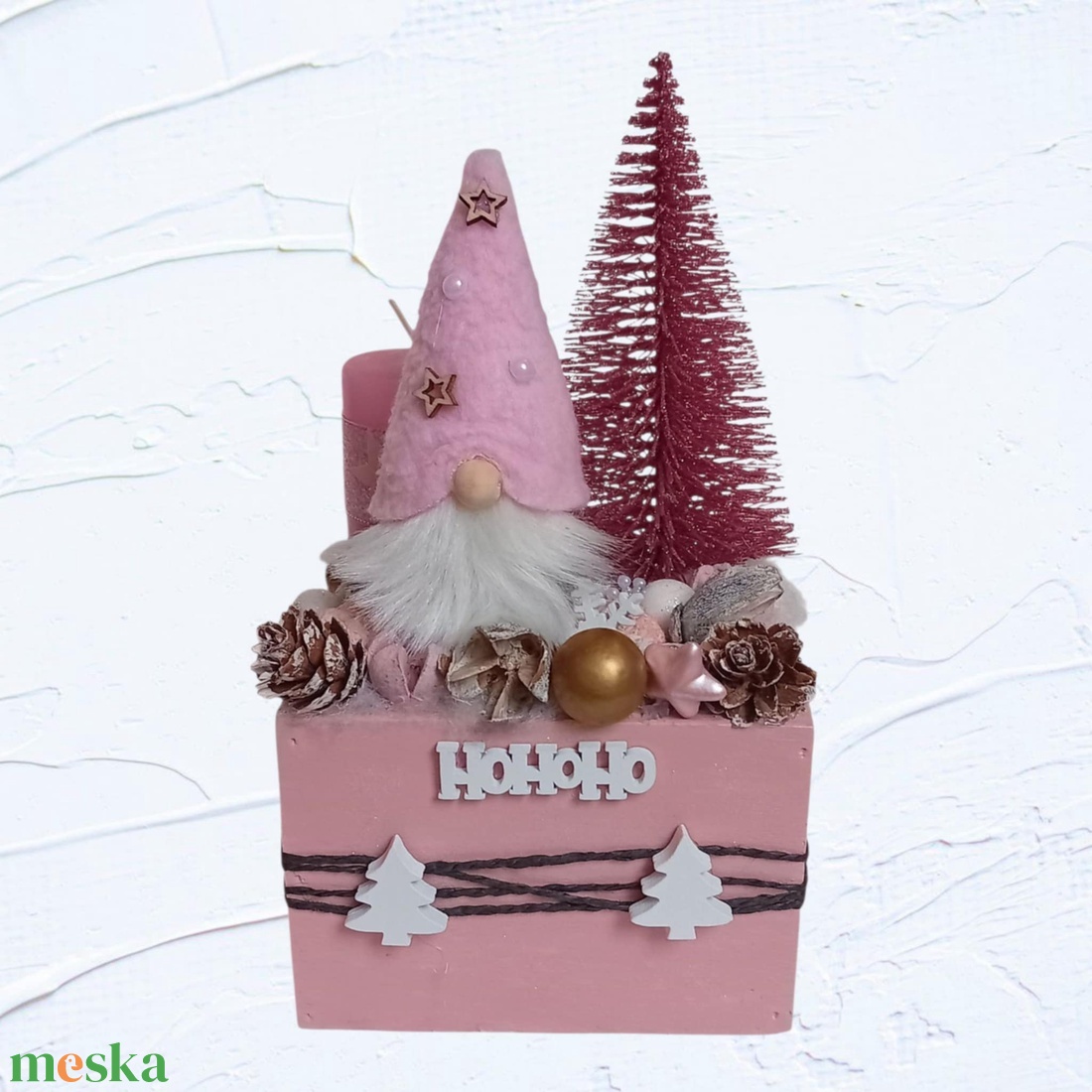 Rózsaszín manó karácsonyi asztaldísz - karácsony - karácsonyi lakásdekoráció - ünnepi asztaldekoráció - Meska.hu