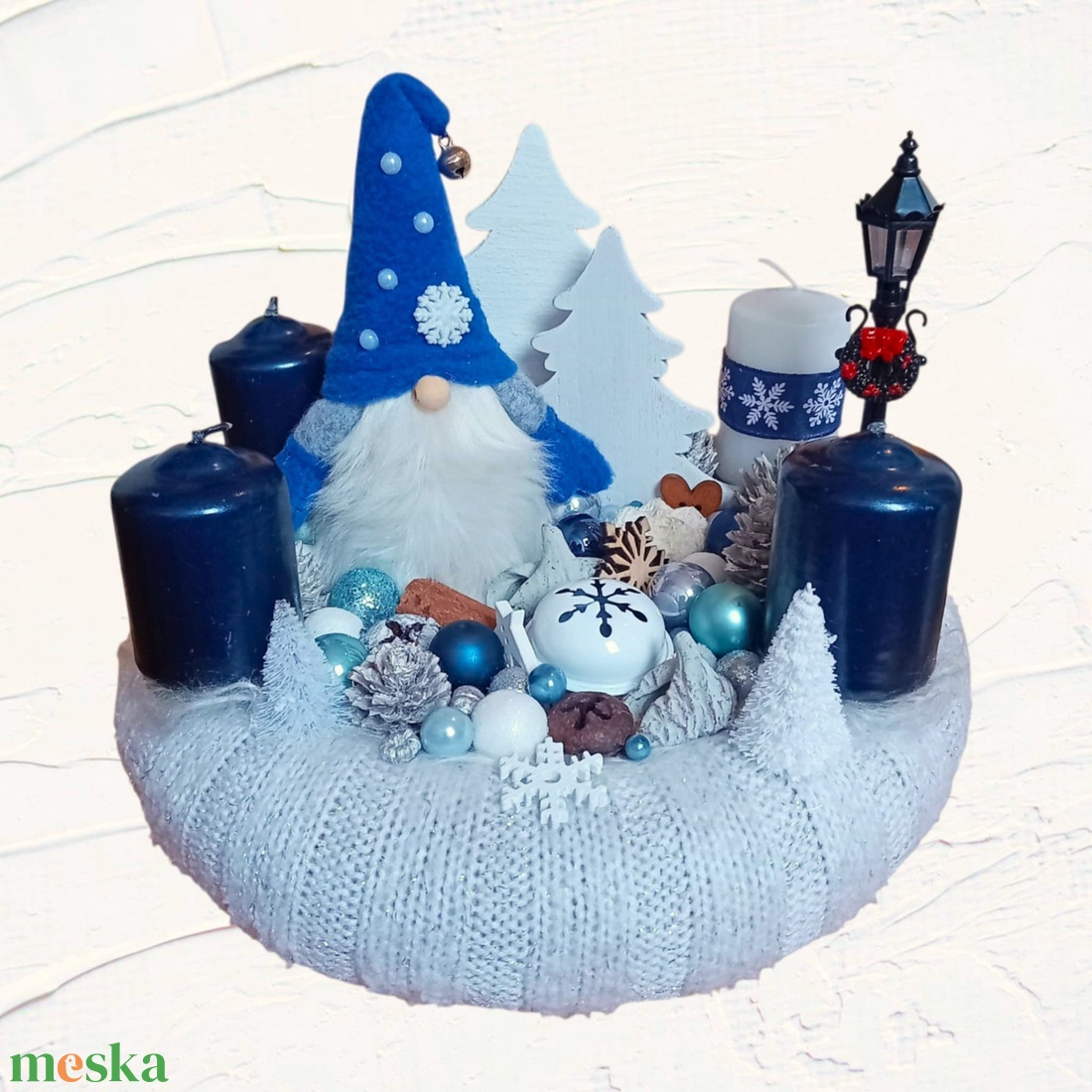 Kék manós adventi, karácsonyi koszorú - karácsony - adventi díszek - adventi koszorú - Meska.hu