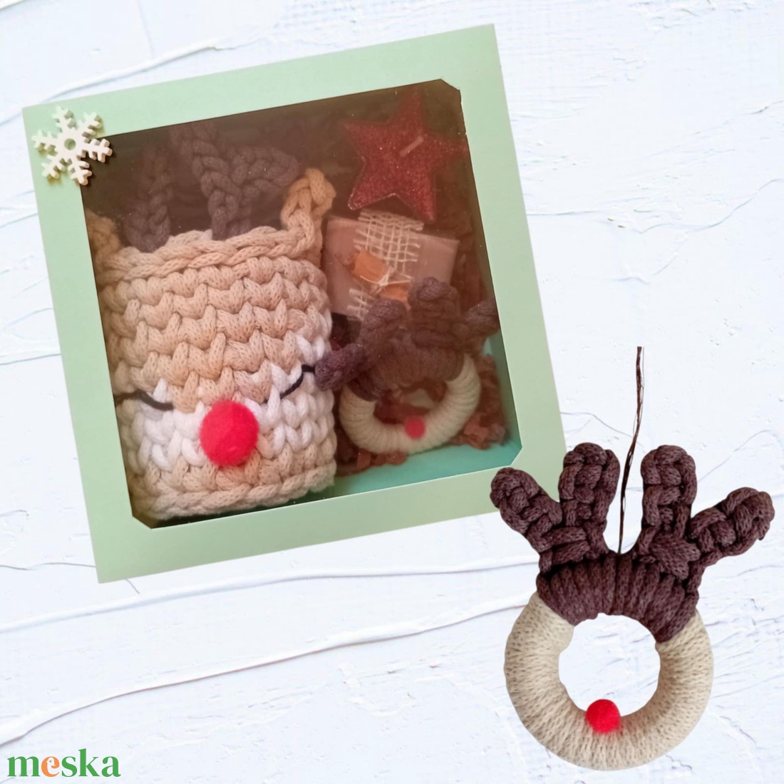 Rénszarvas karácsonyi ajándékszett, drapp/piros - otthon & életmód - tárolás & rendszerezés - tárolókosár - Meska.hu