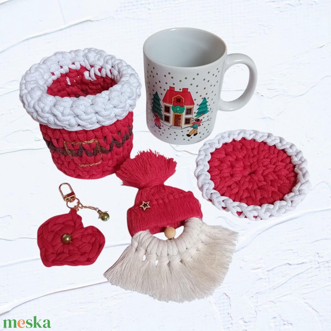 Karácsonyi kuckózás ajándékszett, piros, bögrés - otthon & életmód - tárolás & rendszerezés - tárolókosár - Meska.hu