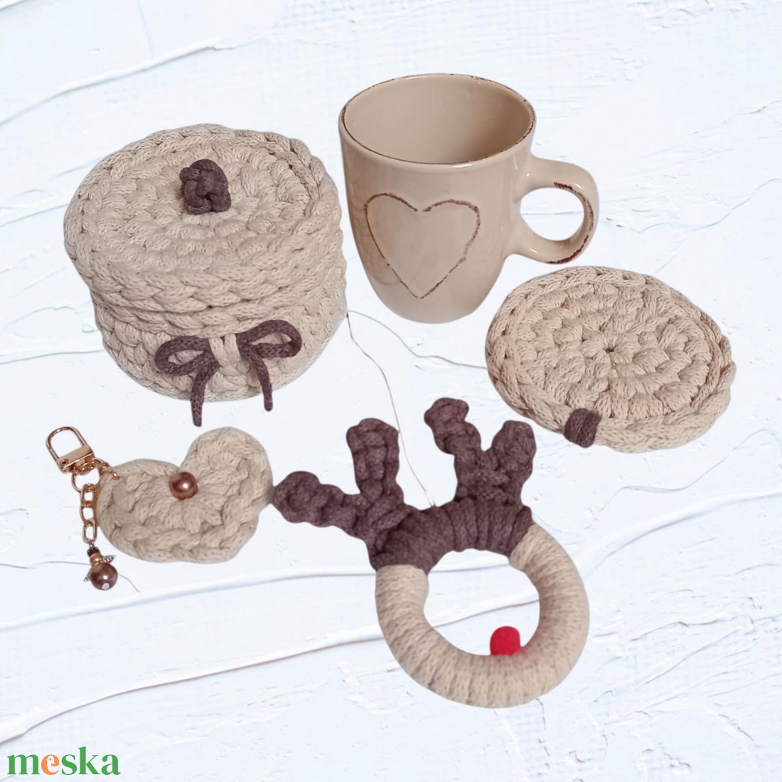 Meghitt Karácsony Ajándékszett, drapp, bögrés - otthon & életmód - tárolás & rendszerezés - tárolókosár - Meska.hu