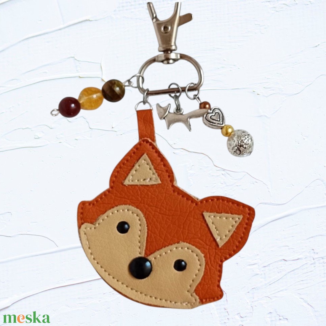 Szerencsehozó kulcstartó, táskadísz ásványgyöngyökkel - róka - terrakotta/bézs I. - táska & tok - kulcstartó & táskadísz - kulcstartó - Meska.hu