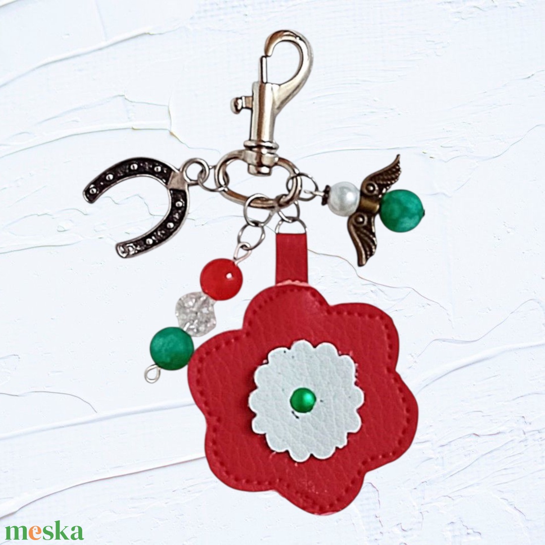 Szerencsehozó kulcstartó, táskadísz ásványgyöngyökkel - trikolor virág I. - táska & tok - kulcstartó & táskadísz - kulcstartó - Meska.hu