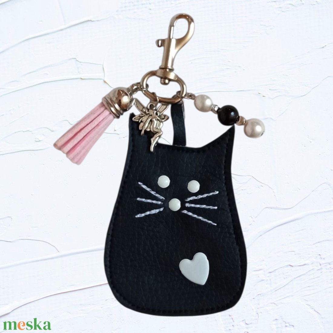 Kulcstartó, táskadísz fekete cicás - tekla gyönggyel II. - táska & tok - kulcstartó & táskadísz - kulcstartó - Meska.hu