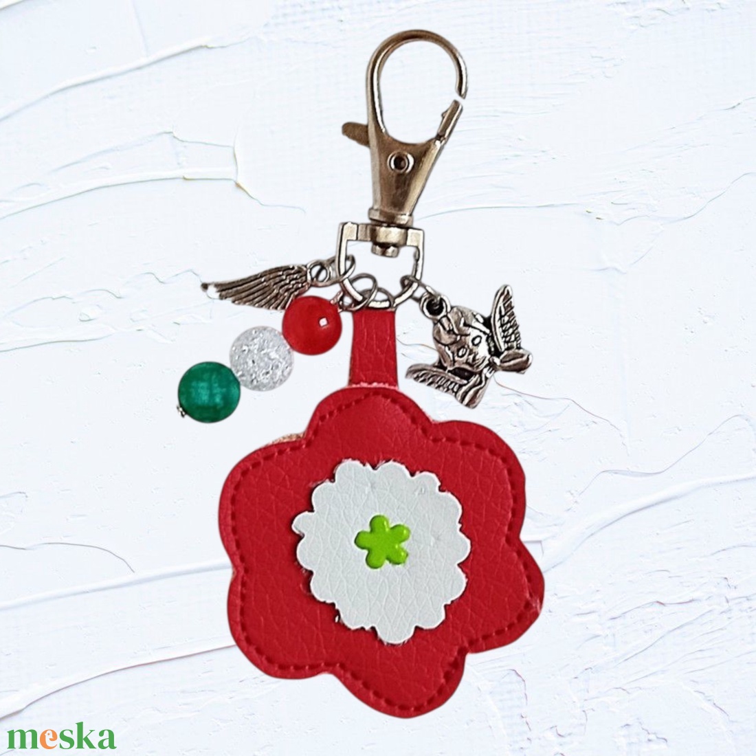 Szerencsehozó kulcstartó, táskadísz ásványgyöngyökkel - trikolor virág II. - táska & tok - kulcstartó & táskadísz - kulcstartó - Meska.hu