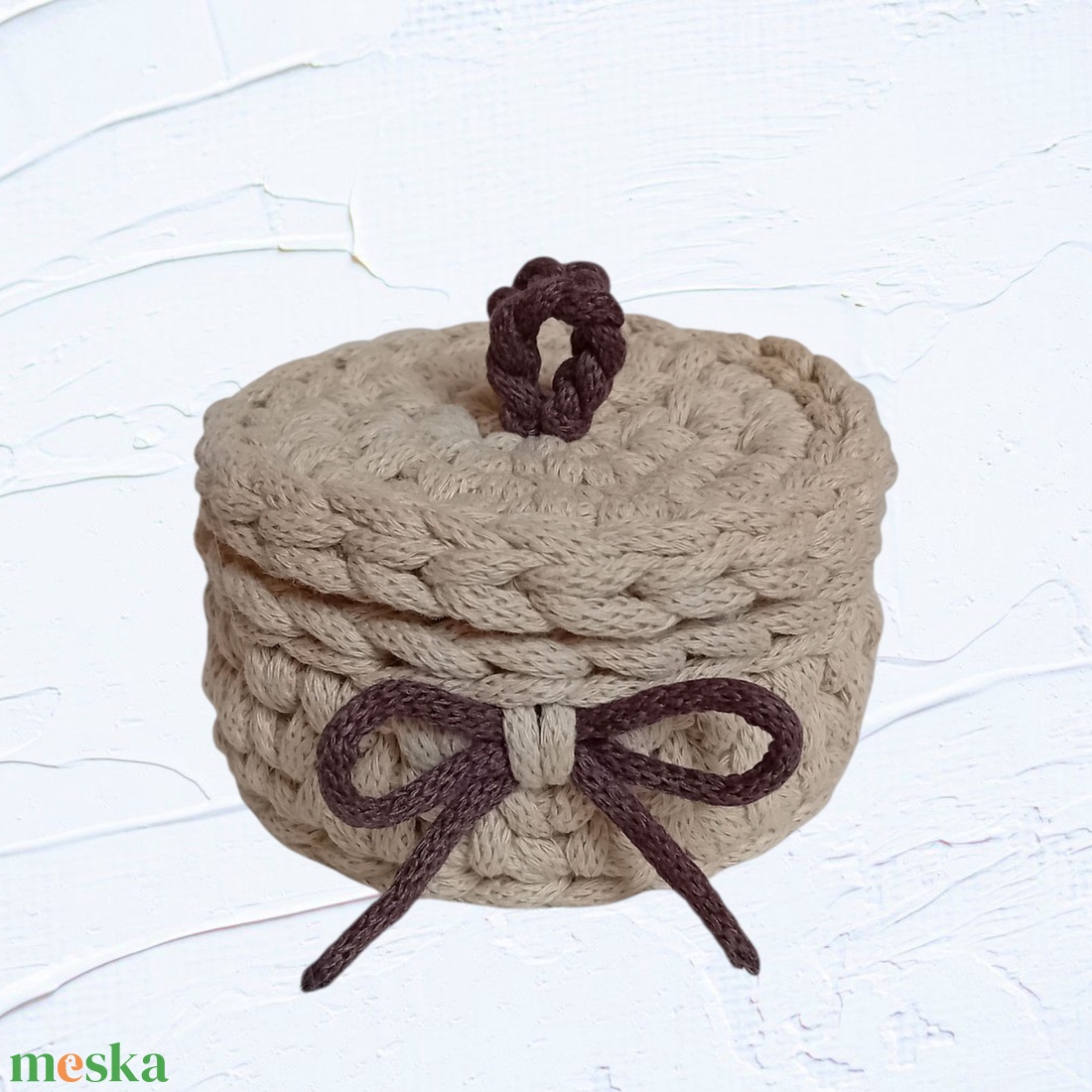 Horgolt ékszertartó drapp  - otthon & életmód - tárolás & rendszerezés - tárolókosár - Meska.hu