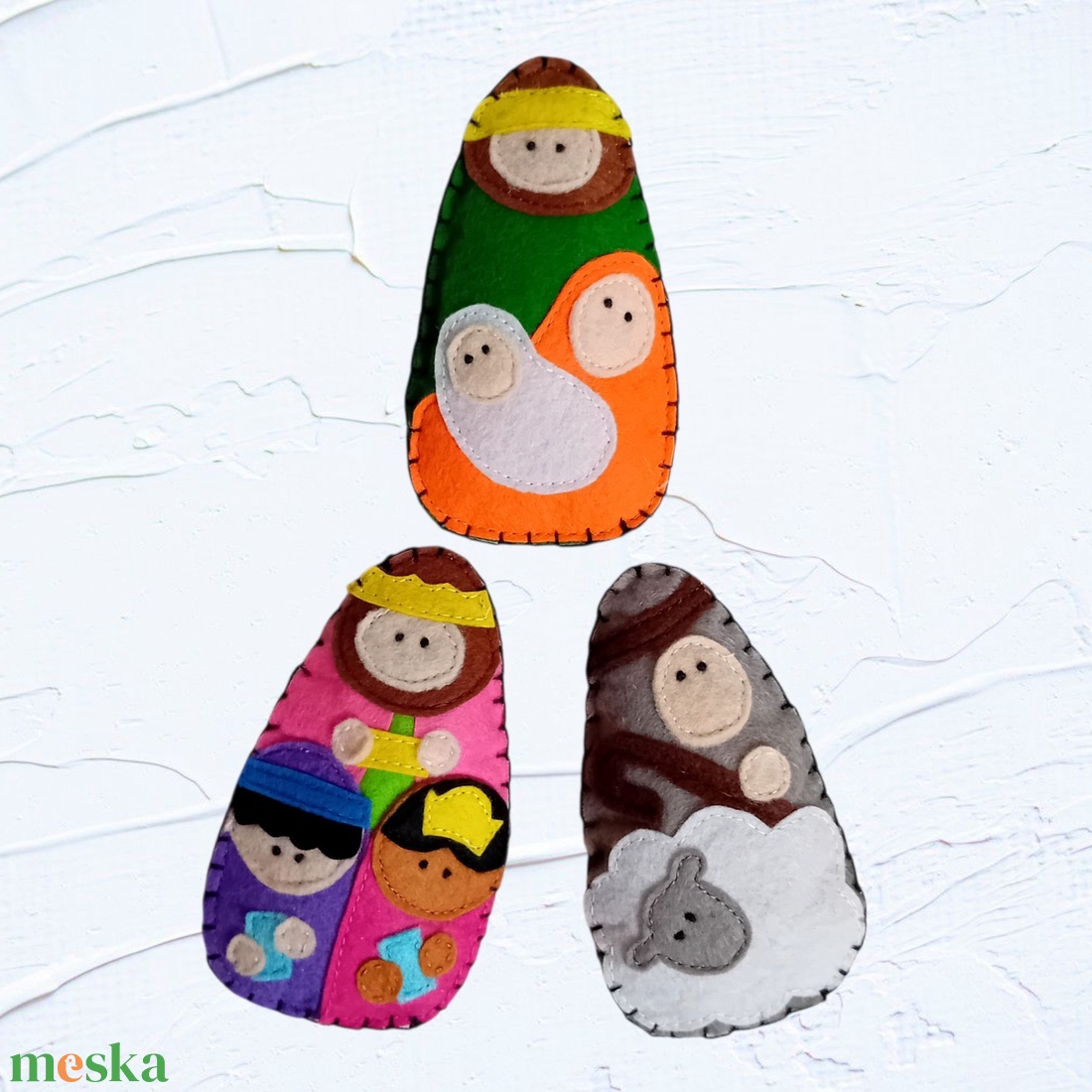 Betlehemi karácsonyfadísz szett filcből  - karácsony - karácsonyi lakásdekoráció - karácsonyfadíszek - Meska.hu