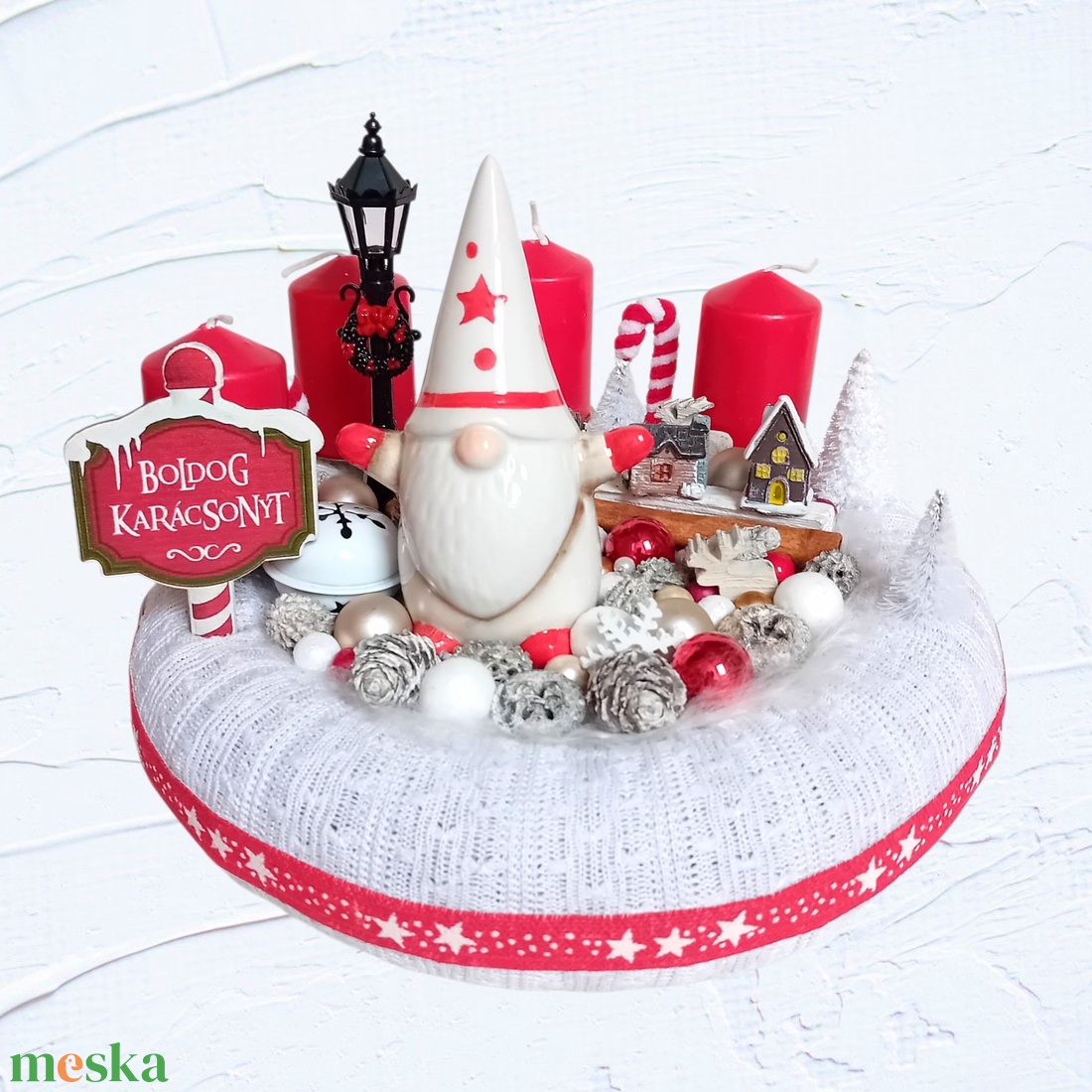 Adventi, karácsonyi koszorú kerámia manóval - karácsony - adventi díszek - adventi koszorú - Meska.hu