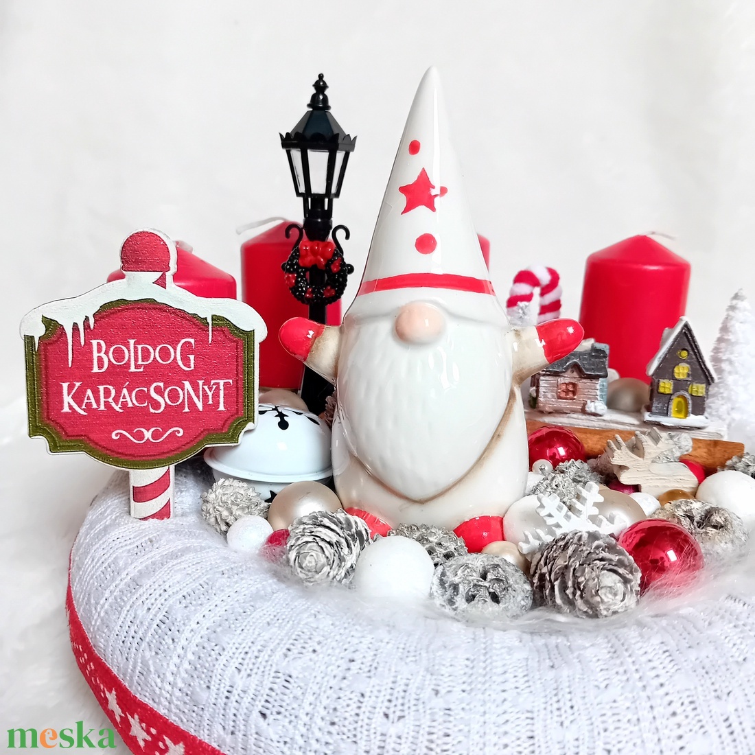 Adventi, karácsonyi koszorú kerámia manóval - karácsony - adventi díszek - adventi koszorú - Meska.hu