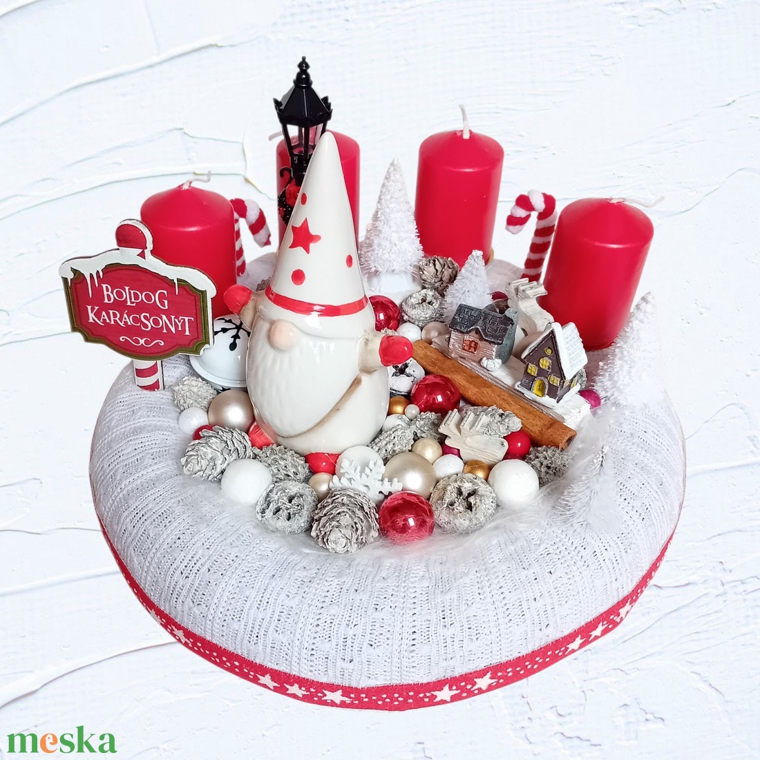 Adventi, karácsonyi koszorú kerámia manóval - karácsony - adventi díszek - adventi koszorú - Meska.hu