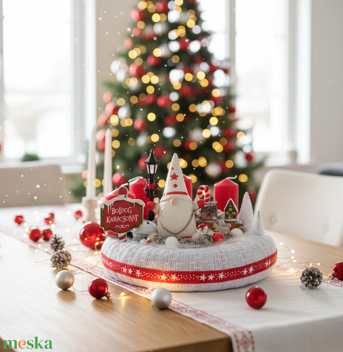 Adventi, karácsonyi koszorú kerámia manóval - karácsony - adventi díszek - adventi koszorú - Meska.hu