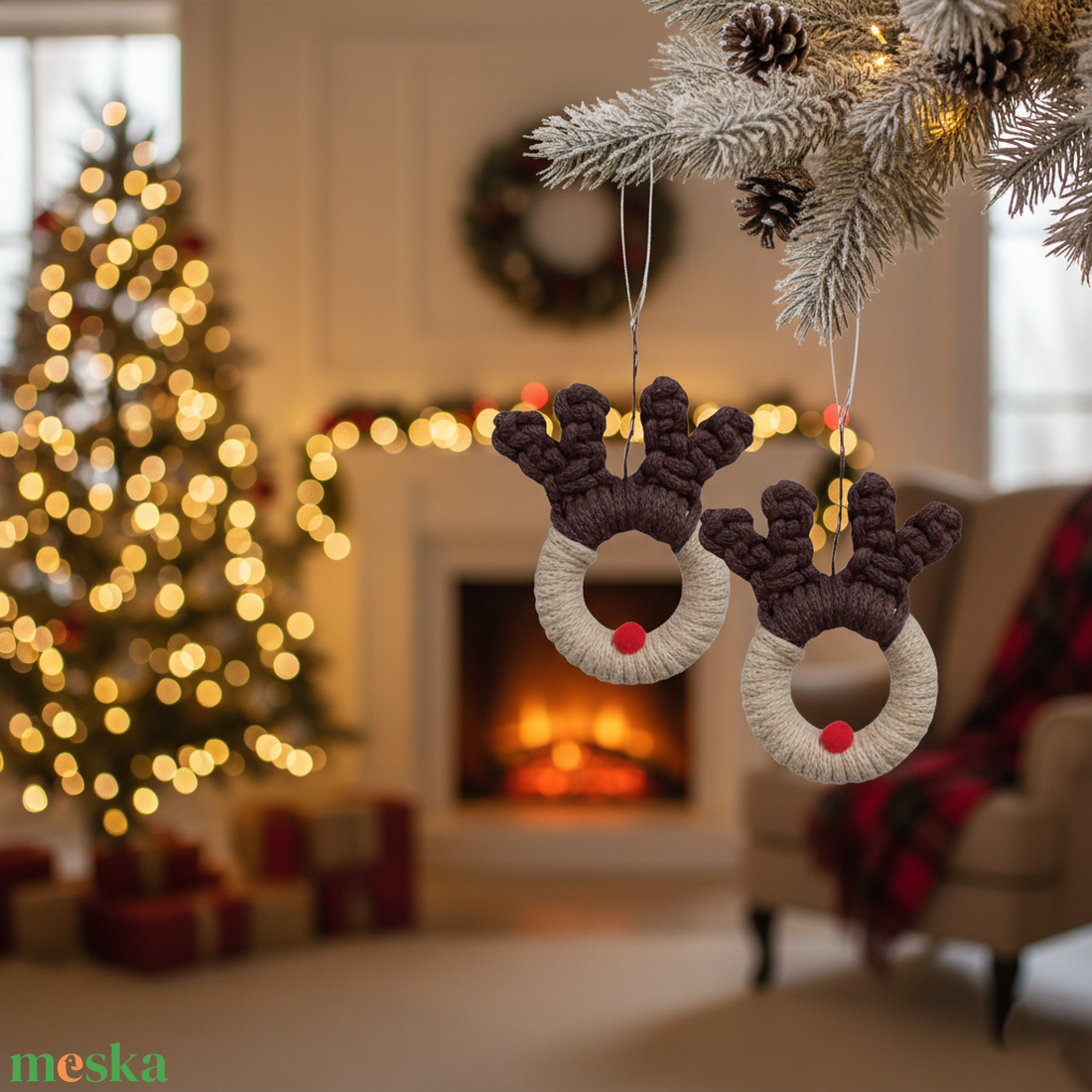 Rénszarvas makramé karácsonyfadíszek  - karácsony - karácsonyi lakásdekoráció - karácsonyfadíszek - Meska.hu