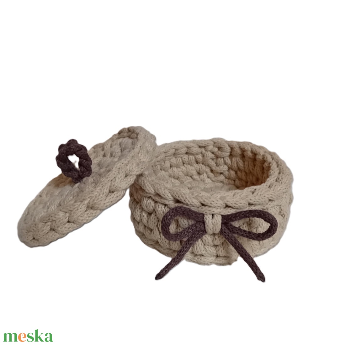 Horgolt ékszertartó drapp  - otthon & életmód - tárolás & rendszerezés - tárolókosár - Meska.hu