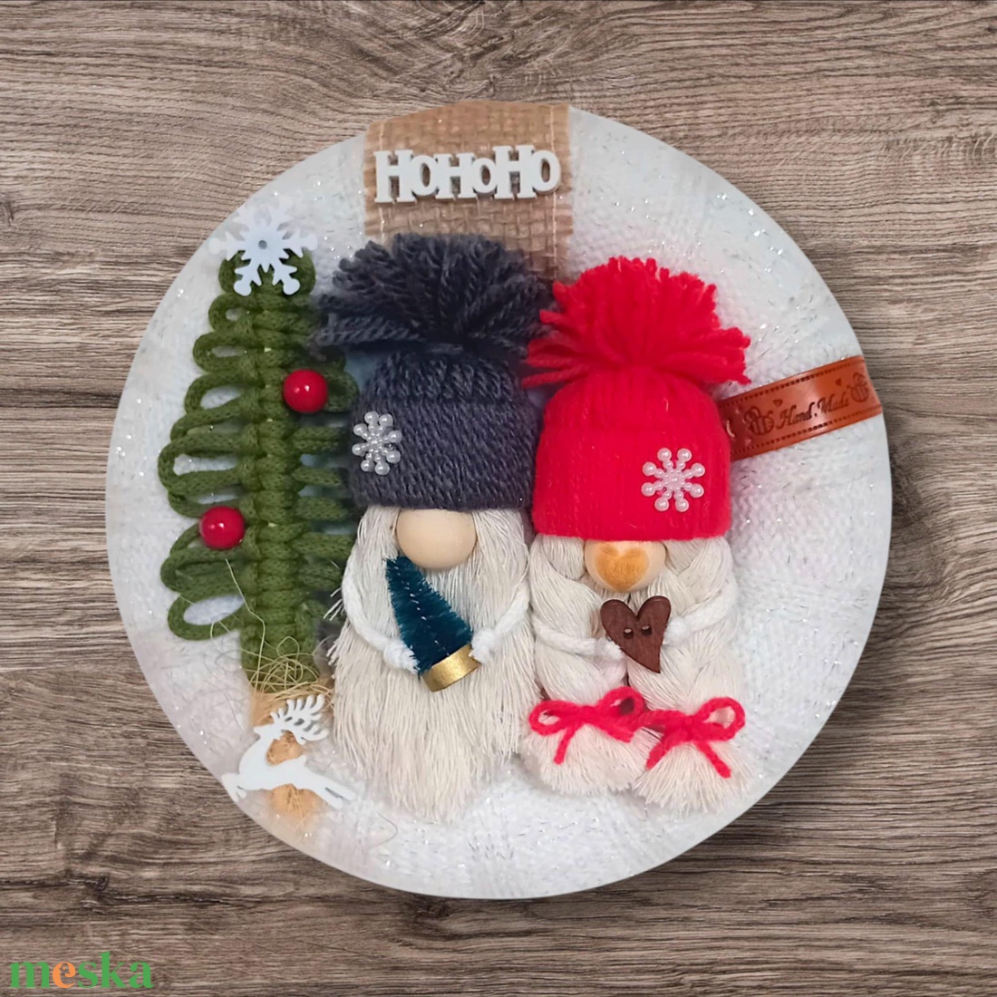 Manó pár karácsonyi, téli ajtódísz, kopogtató - karácsony - karácsonyi lakásdekoráció - karácsonyi ajtódíszek - Meska.hu
