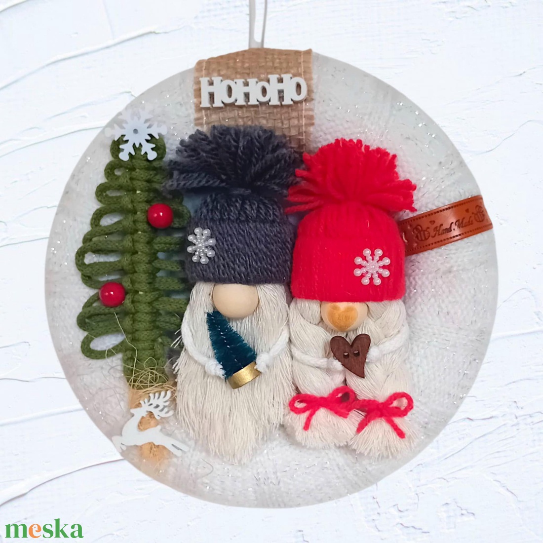 Manó pár karácsonyi, téli ajtódísz, kopogtató - karácsony - karácsonyi lakásdekoráció - karácsonyi ajtódíszek - Meska.hu