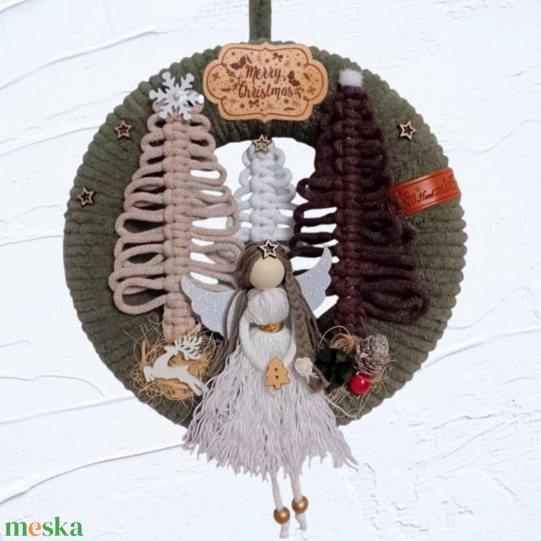 Angyalkás karácsonyi, téli ajtódísz, kopogtató - karácsony - karácsonyi lakásdekoráció - karácsonyi ajtódíszek - Meska.hu