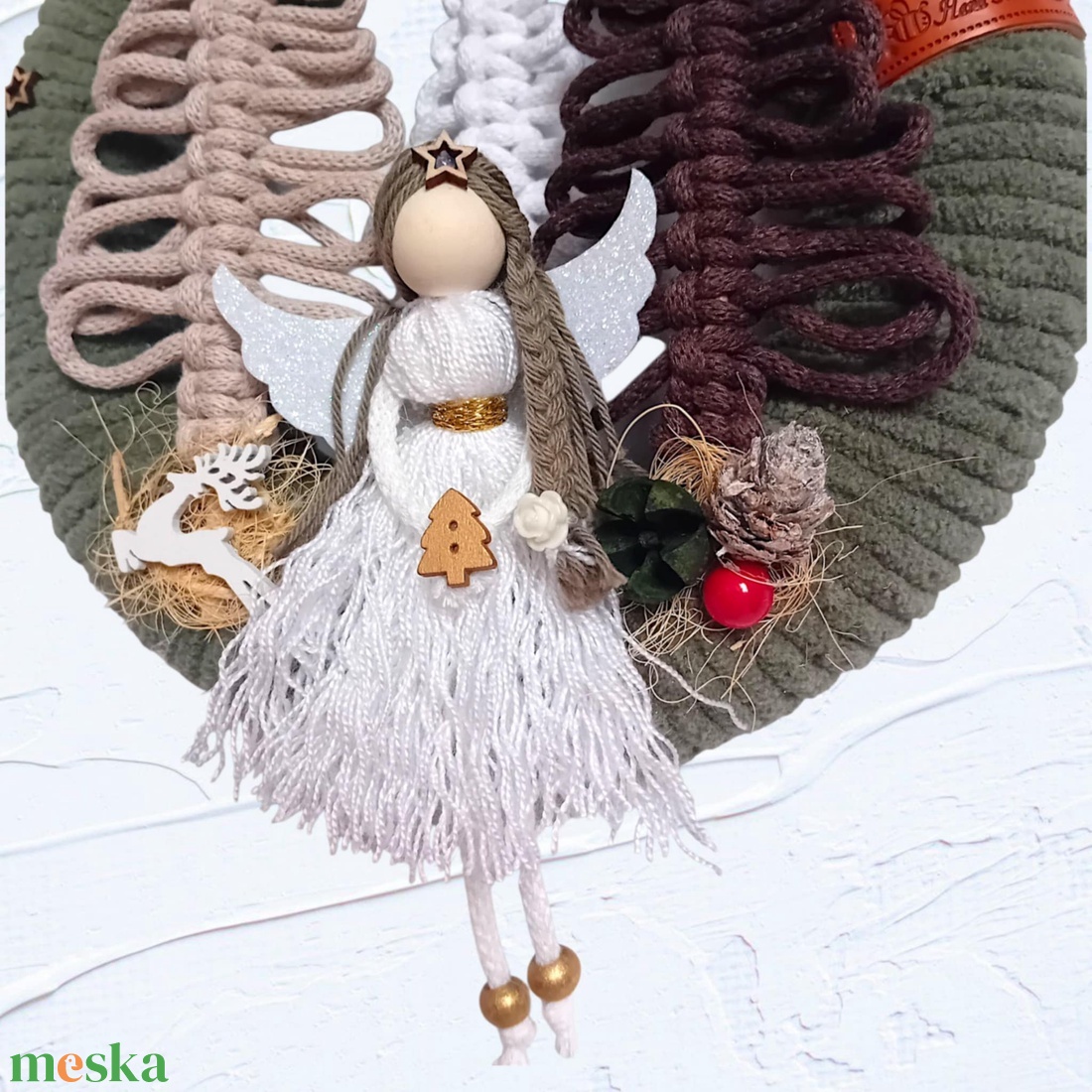 Angyalkás karácsonyi, téli ajtódísz, kopogtató - karácsony - karácsonyi lakásdekoráció - karácsonyi ajtódíszek - Meska.hu