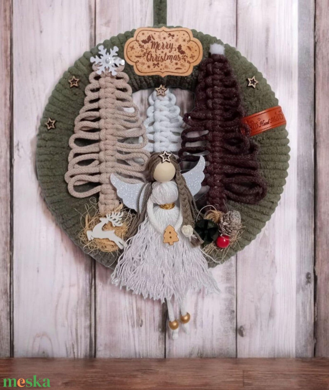 Angyalkás karácsonyi, téli ajtódísz, kopogtató - karácsony - karácsonyi lakásdekoráció - karácsonyi ajtódíszek - Meska.hu