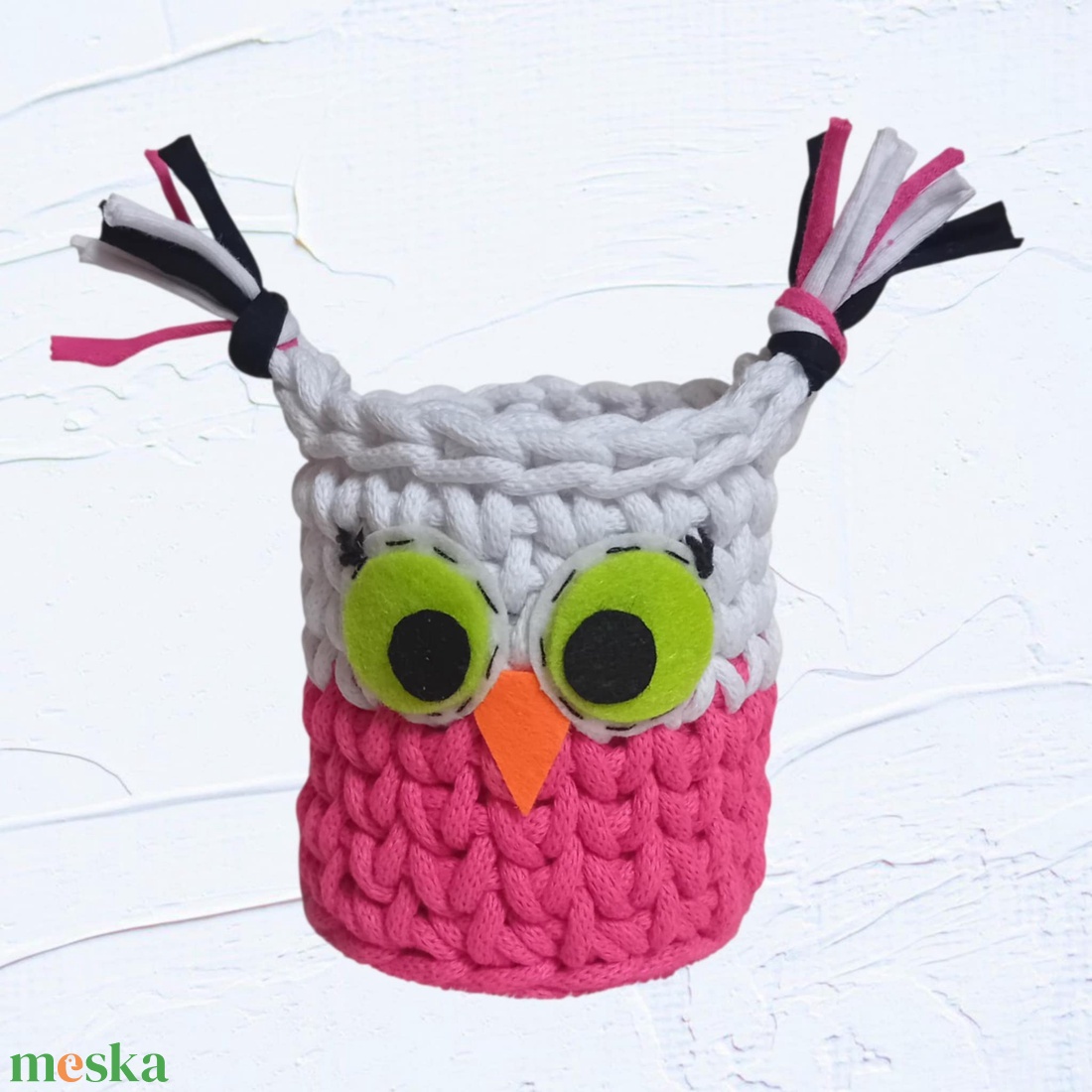 Horgolt bagoly kosárka  - otthon & életmód - tárolás & rendszerezés - tárolókosár - Meska.hu