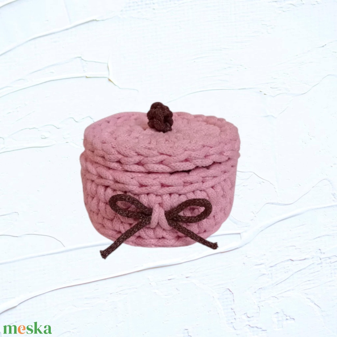 Horgolt ékszertartó rózsaszínű  - otthon & életmód - tárolás & rendszerezés - tárolókosár - Meska.hu