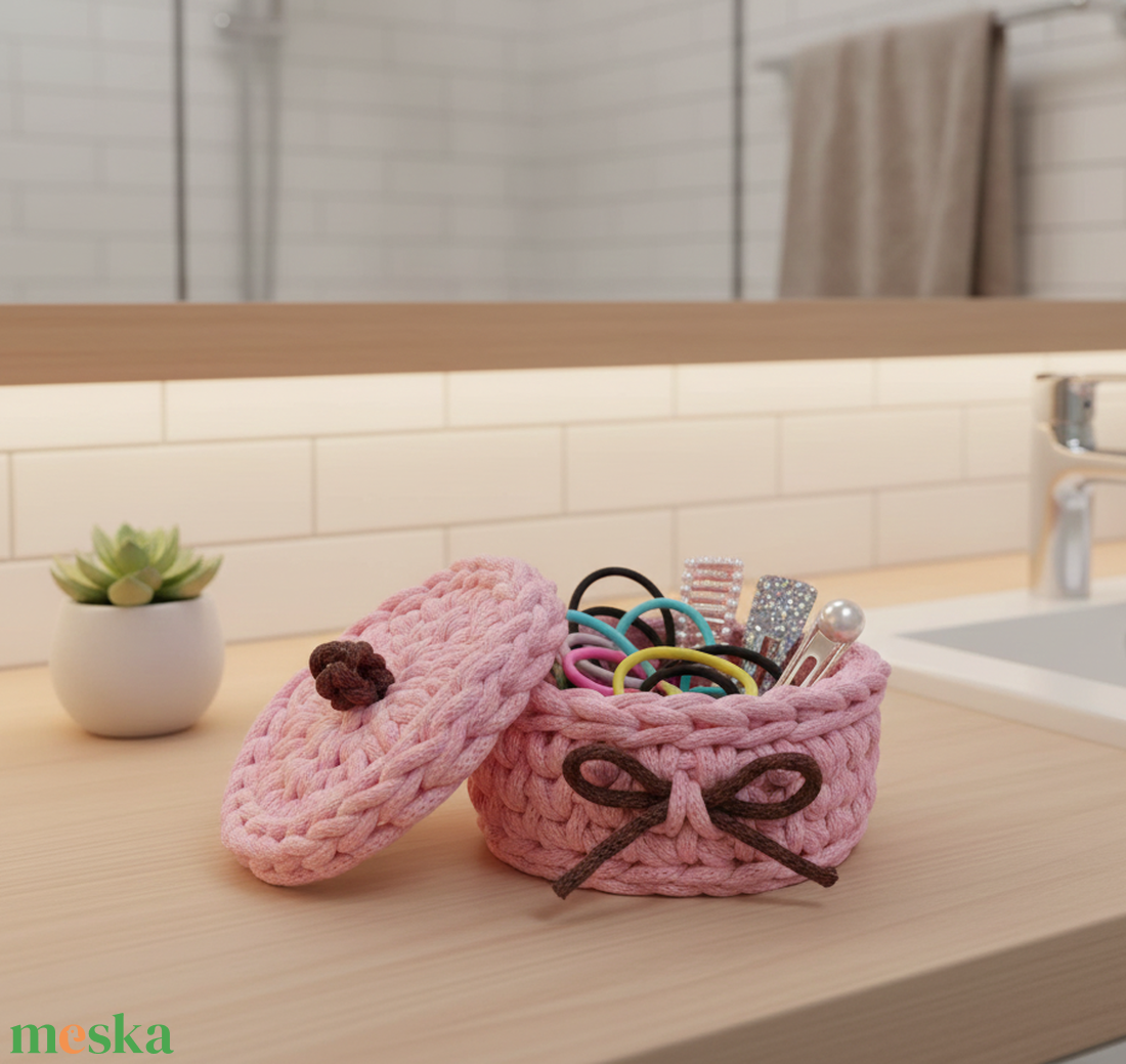 Horgolt ékszertartó rózsaszínű  - otthon & életmód - tárolás & rendszerezés - tárolókosár - Meska.hu