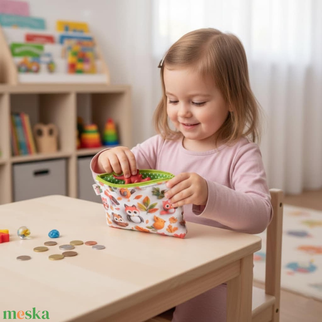 Bagoly mintás textil pénztárca gyerekeknek, narancs/zöld - táska & tok - pénztárca & más tok - pénztárca - gyerek pénztárca - Meska.hu