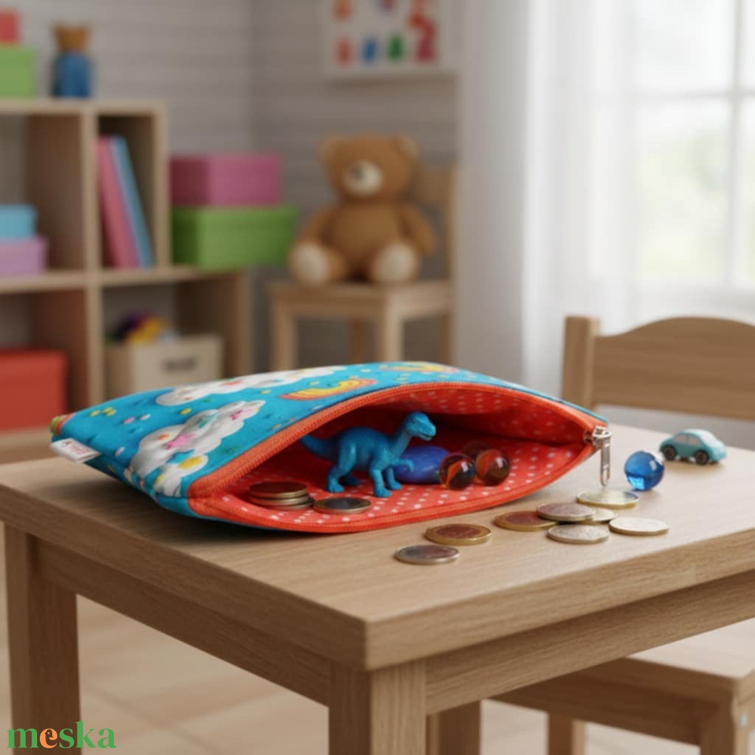 Színes cukorka mintás textil pénztárca gyerekeknek, narancs/kék - táska & tok - pénztárca & más tok - pénztárca - gyerek pénztárca - Meska.hu