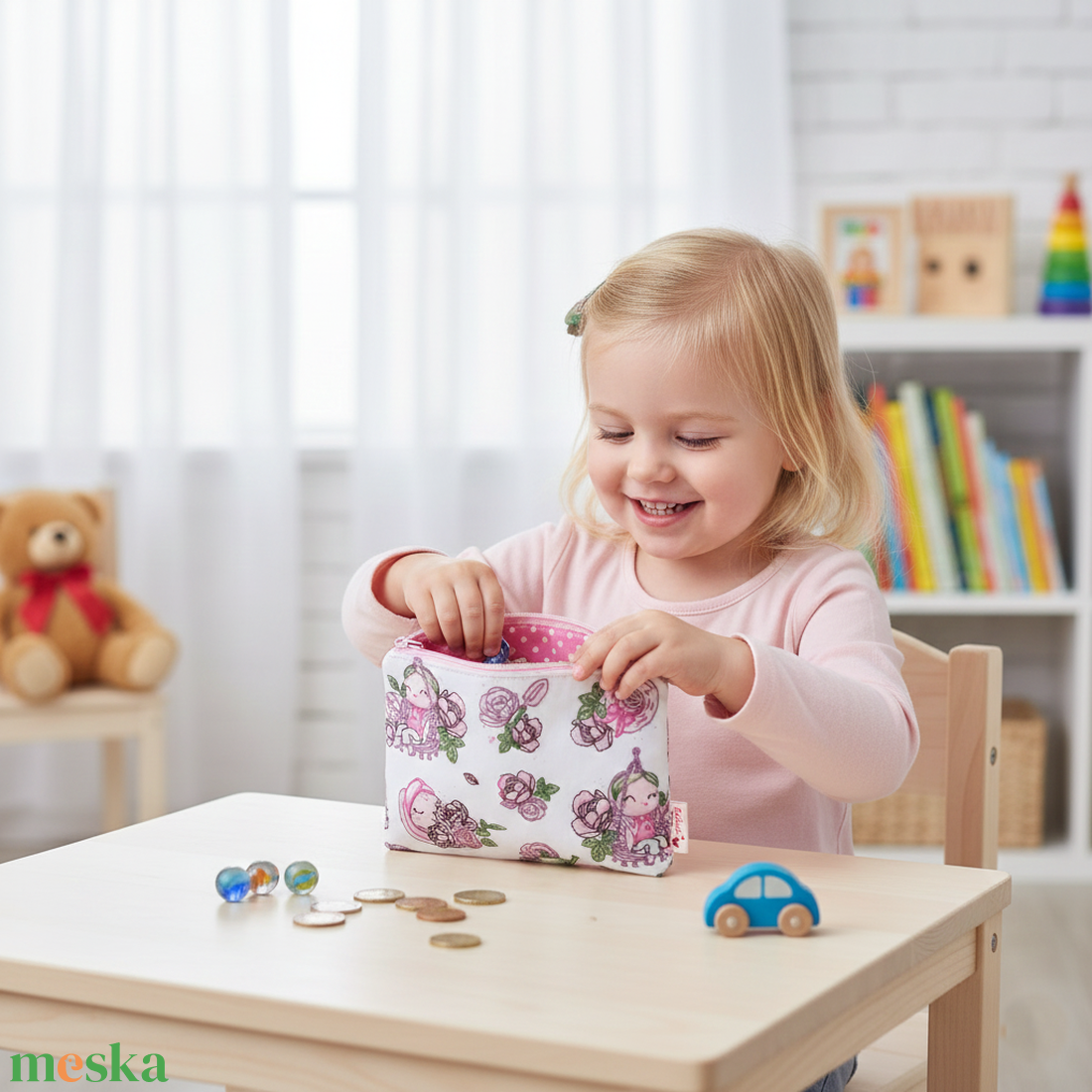 Nyuszi kislány mintás textil pénztárca gyerekeknek, rózsaszín - táska & tok - pénztárca & más tok - pénztárca - gyerek pénztárca - Meska.hu