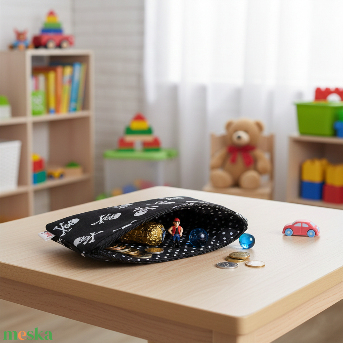 Koponya mintás textil pénztárca gyerekeknek - táska & tok - pénztárca & más tok - pénztárca - gyerek pénztárca - Meska.hu