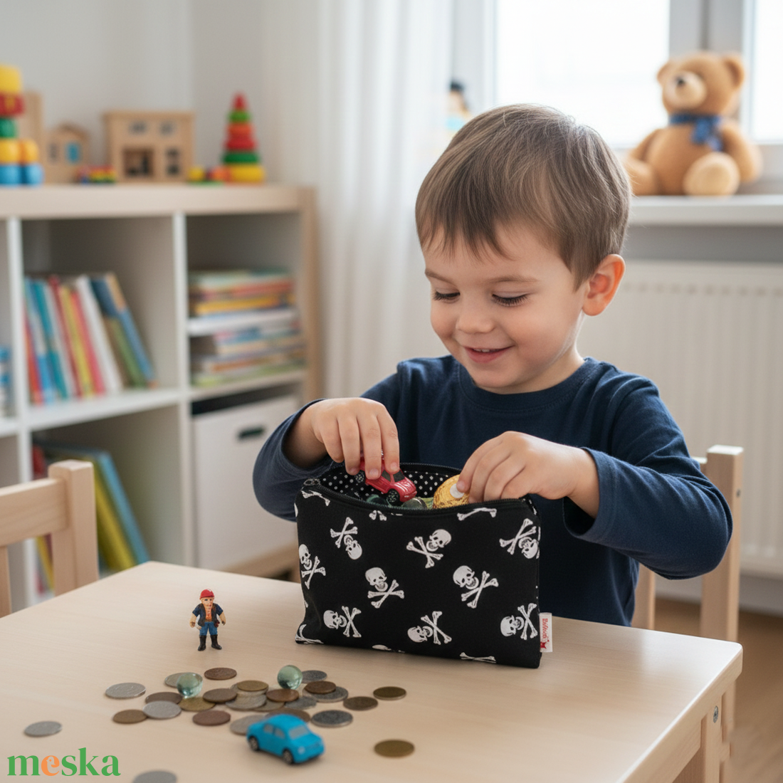 Koponya mintás textil pénztárca gyerekeknek - táska & tok - pénztárca & más tok - pénztárca - gyerek pénztárca - Meska.hu