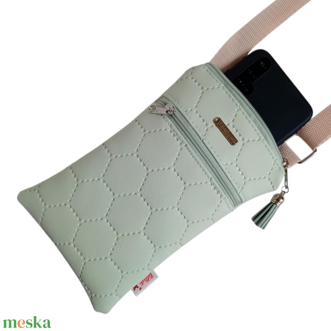 Mobiltelefon tartó válltáska, menta 13 x 20 cm - táska & tok - kézitáska & válltáska - vállon átvethető táska - Meska.hu
