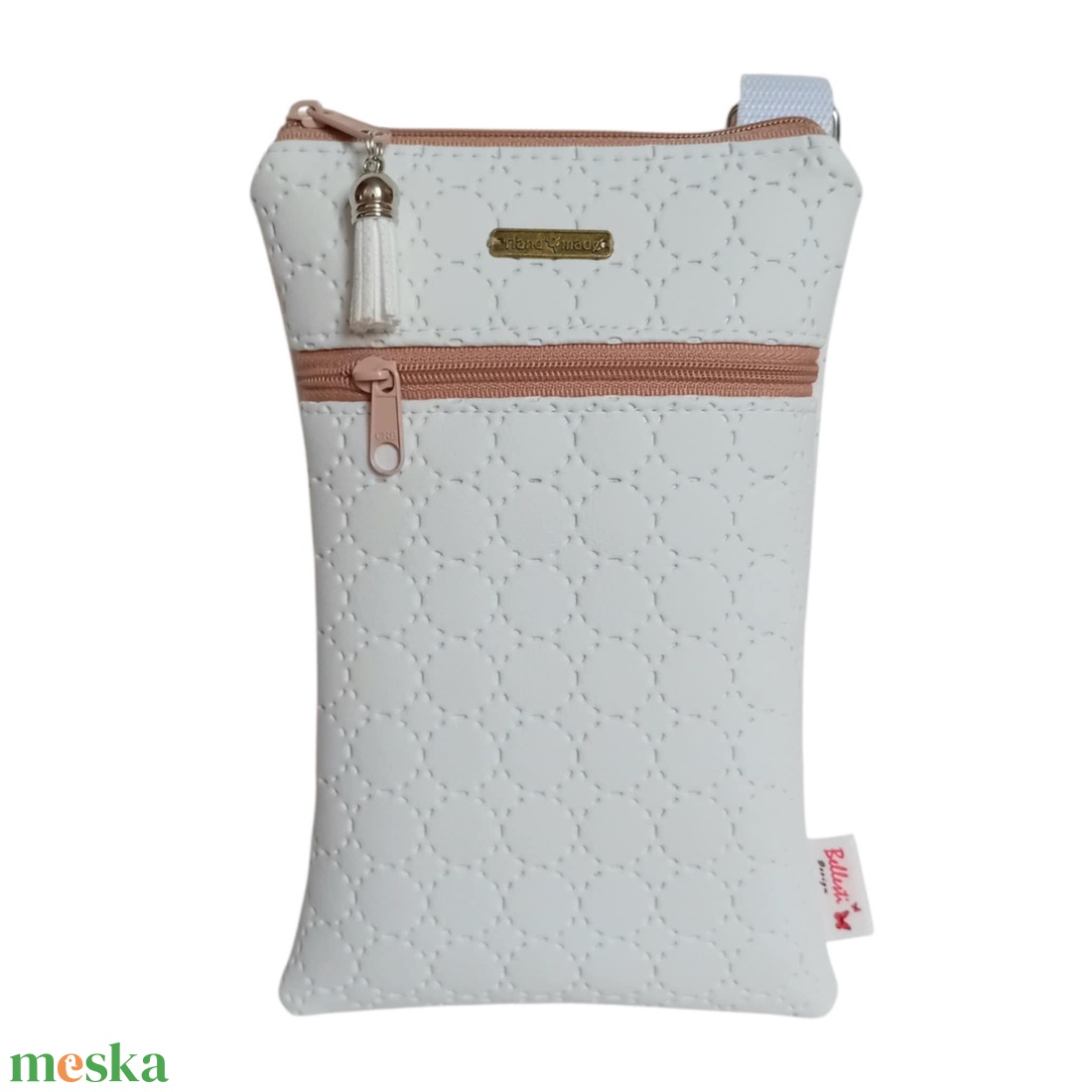 Mobiltelefon tartó válltáska, fehér 13 x 20 cm - táska & tok - kézitáska & válltáska - vállon átvethető táska - Meska.hu