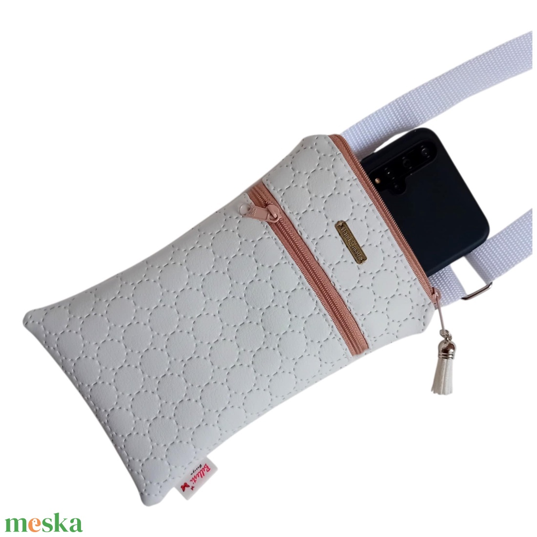 Mobiltelefon tartó válltáska, fehér 13 x 20 cm - táska & tok - kézitáska & válltáska - vállon átvethető táska - Meska.hu