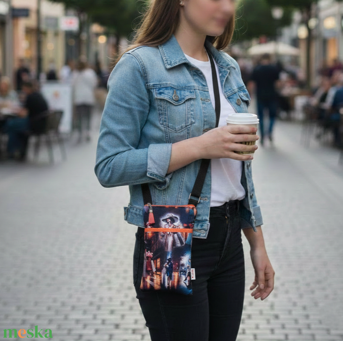 Mobiltelefon tartó válltáska, fekete/narancs 13 x 21 cm - táska & tok - kézitáska & válltáska - vállon átvethető táska - Meska.hu