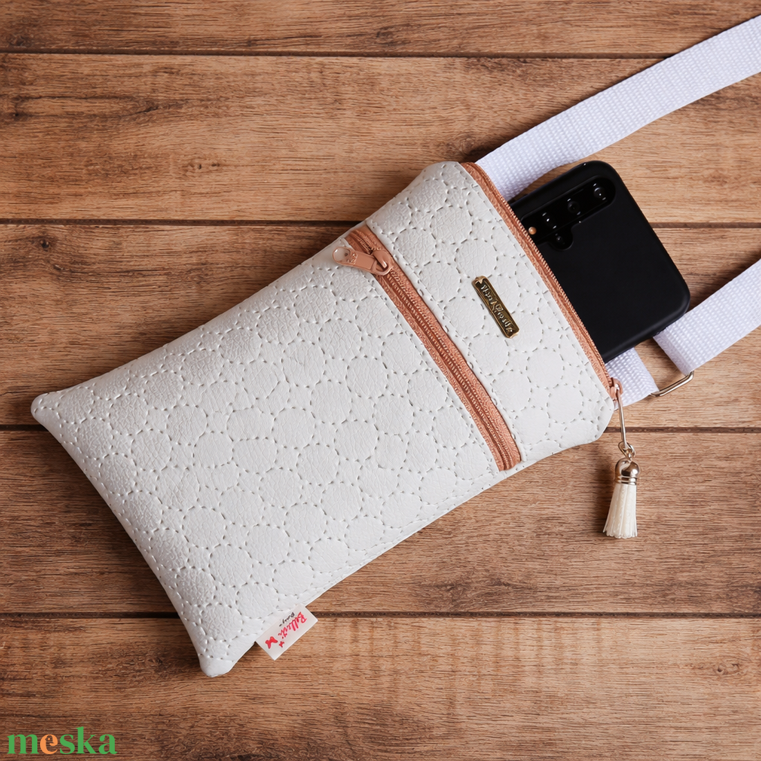 2in1 mobiltartó táska crossbody válltáska fehér 13 x 20 cm - táska & tok - kézitáska & válltáska - vállon átvethető táska - Meska.hu