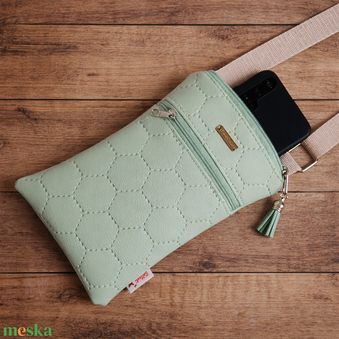 2in1 mobiltartó táska crossbody válltáska menta 13 x 20 cm - táska & tok - kézitáska & válltáska - vállon átvethető táska - Meska.hu