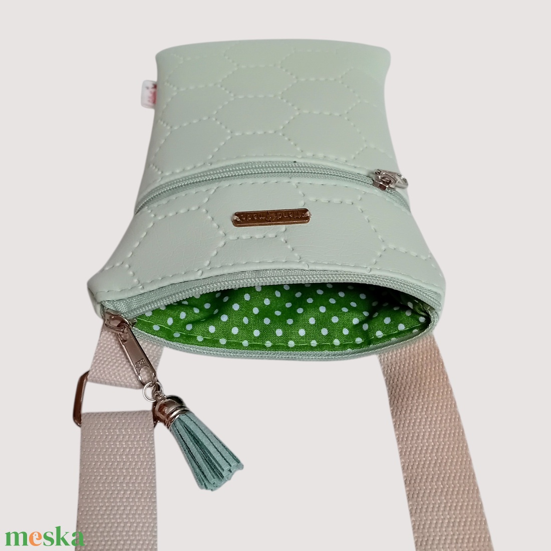 2in1 mobiltartó táska crossbody válltáska menta 13 x 20 cm - táska & tok - kézitáska & válltáska - vállon átvethető táska - Meska.hu