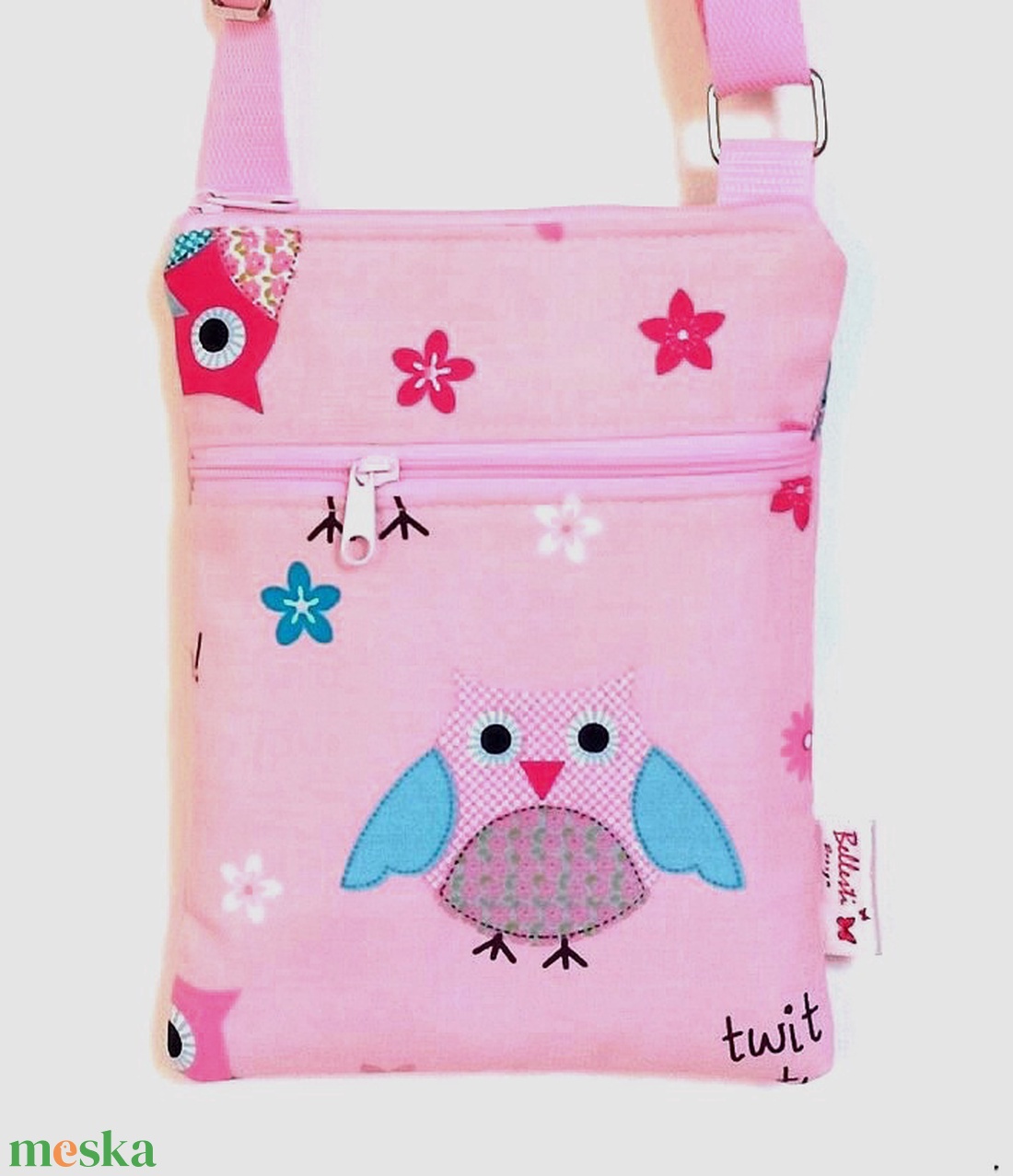 Gyerek táska textil válltáska rózsaszín baglyos 15x20 cm - táska & tok - kézitáska & válltáska - tarisznya - Meska.hu