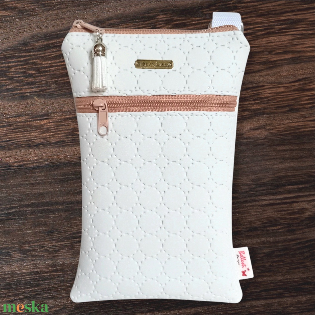 2in1 mobiltartó táska crossbody válltáska fehér 13 x 20 cm - táska & tok - kézitáska & válltáska - vállon átvethető táska - Meska.hu