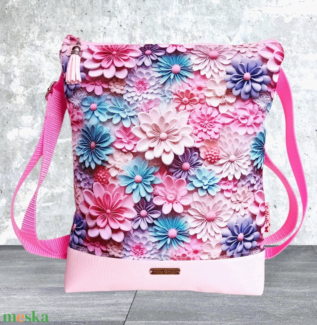 2in1 válltáska rohangálós oldaltáska virág mintás 20x23 cm - táska & tok - kézitáska & válltáska - vállon átvethető táska - Meska.hu