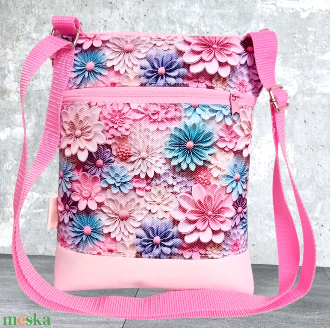 2in1 válltáska rohangálós oldaltáska virág mintás 20x23 cm - táska & tok - kézitáska & válltáska - vállon átvethető táska - Meska.hu