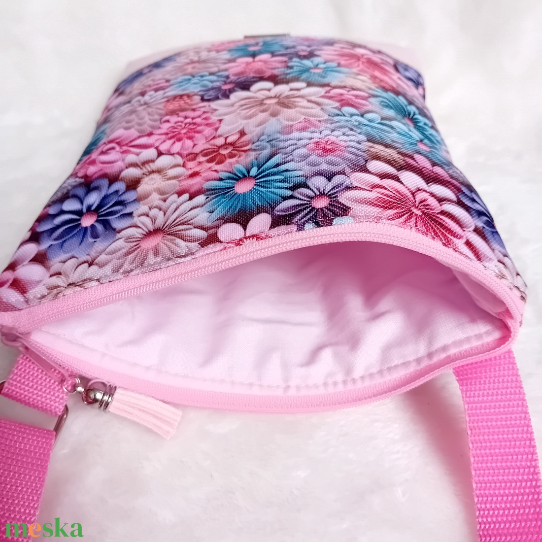 2in1 válltáska rohangálós oldaltáska virág mintás 20x23 cm - táska & tok - kézitáska & válltáska - vállon átvethető táska - Meska.hu