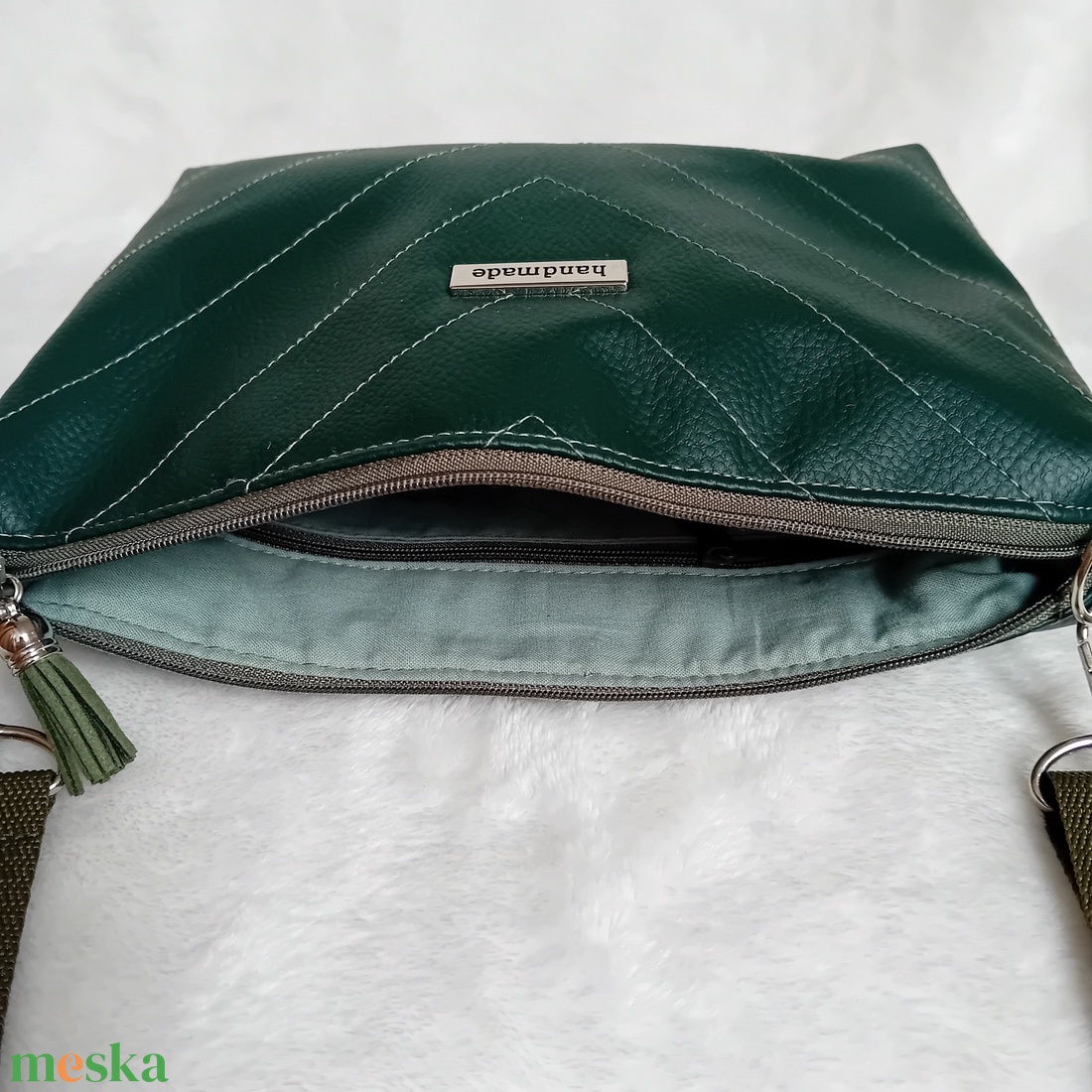 2in1 válltáska oldaltáska steppelt mintával zöld 23x15 cm - táska & tok - kézitáska & válltáska - vállon átvethető táska - Meska.hu