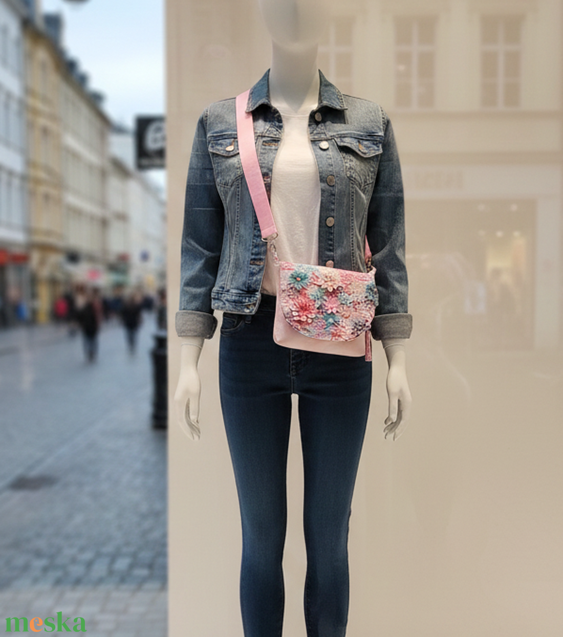 2in1 válltáska oldaltáska virág mintás rózsaszín 20x16 cm - táska & tok - kézitáska & válltáska - vállon átvethető táska - Meska.hu