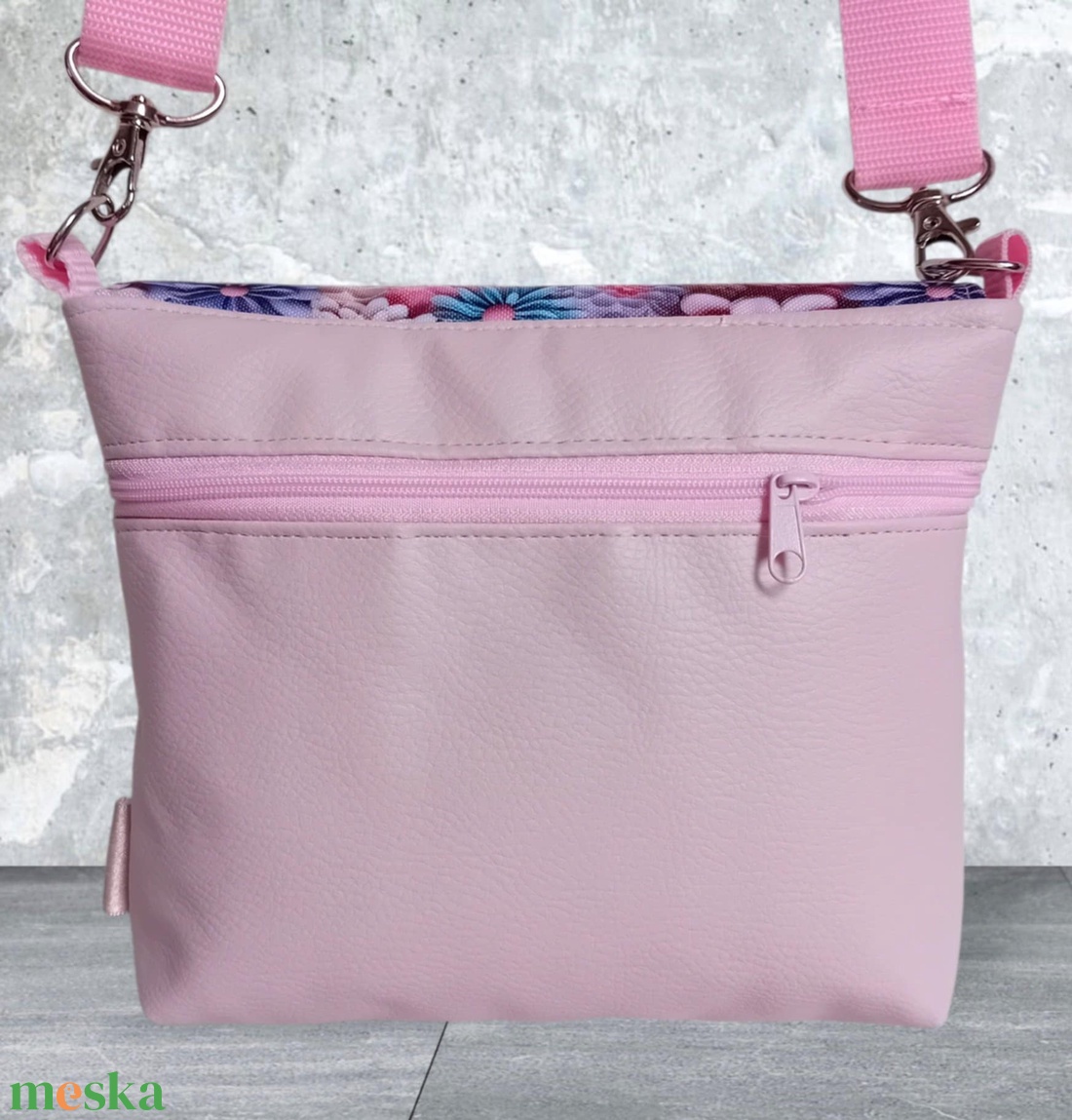 2in1 válltáska oldaltáska virág mintás rózsaszín 20x16 cm - táska & tok - kézitáska & válltáska - vállon átvethető táska - Meska.hu