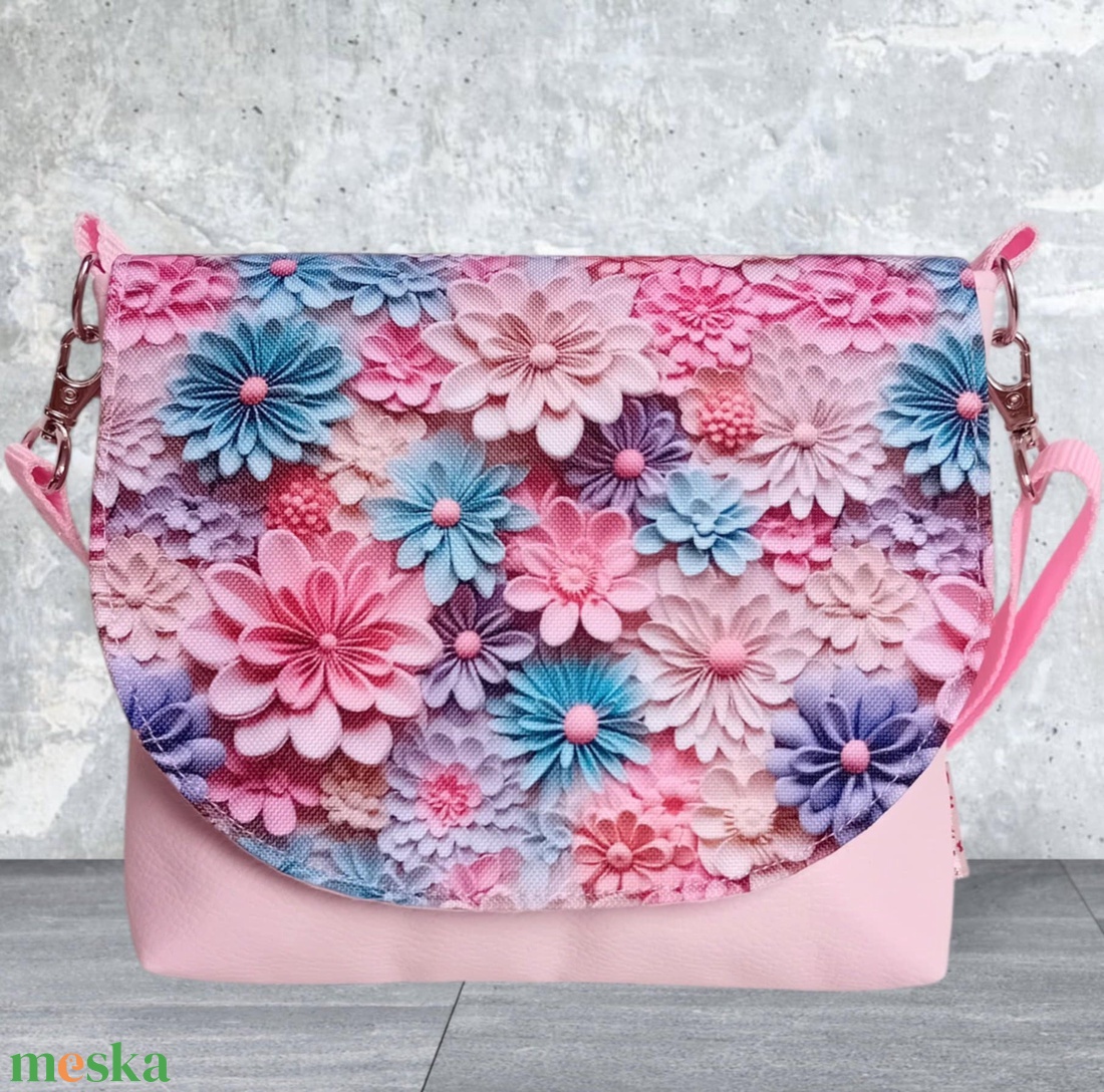 2in1 válltáska oldaltáska virág mintás rózsaszín 20x16 cm - táska & tok - kézitáska & válltáska - vállon átvethető táska - Meska.hu